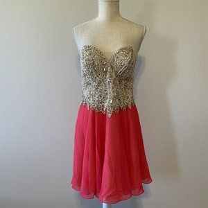 Terani Couture Dress Womens 10 Strapless Coral Pink Beaded